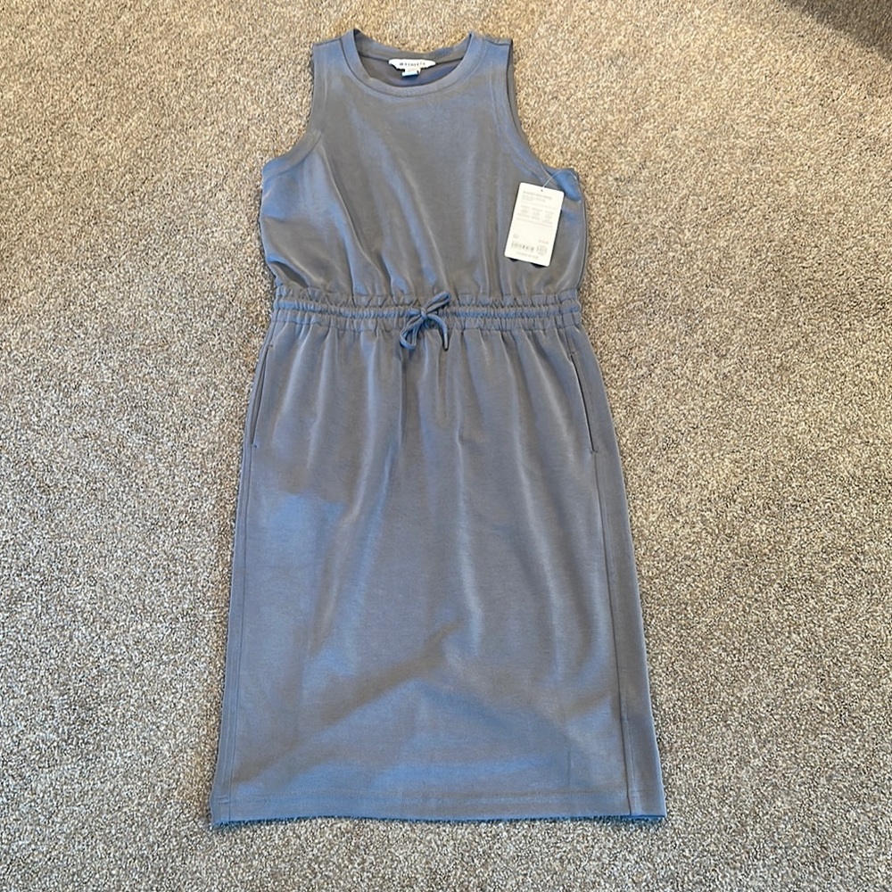 Blue Sleeveless Drawstring Dress